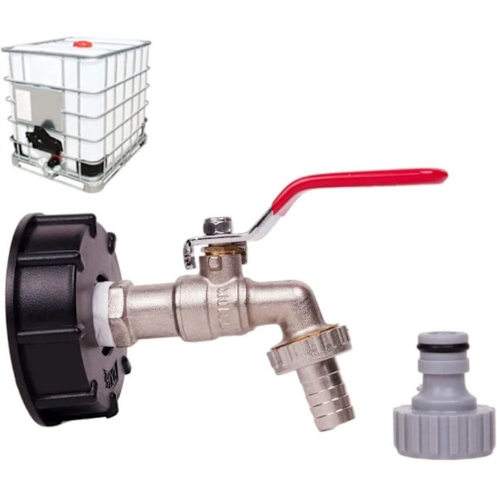 IBC csap adapter, sárgaréz, 60mm durva menet, 1/2 hüvelyk, vegyszerálló