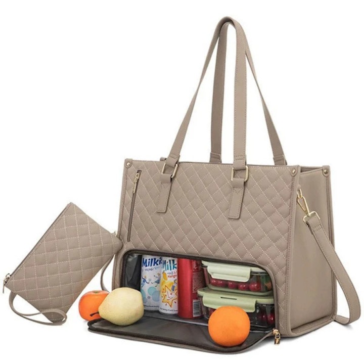 2 az 1-ben laptop és ebéd táska, 15.6 inch, hőszigetelt, khaki, 36.8x15.2x14cm