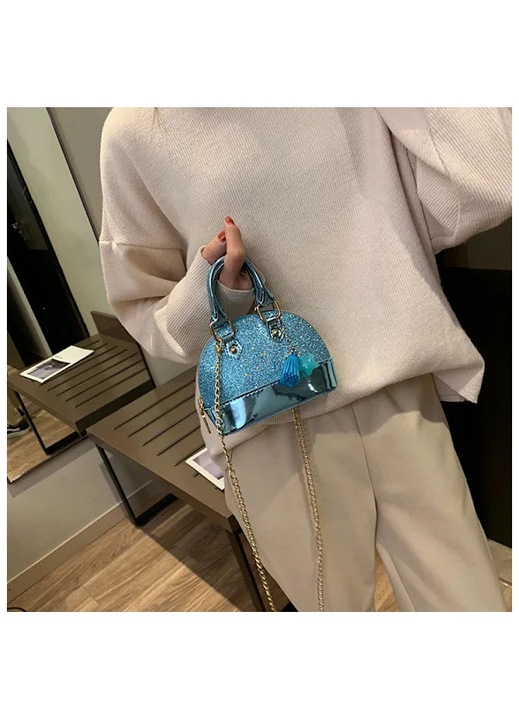 Glitteres pénztárca lányoknak, kicsi, kék, crossbody