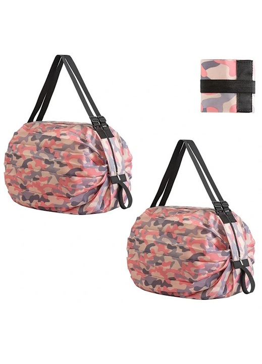 Set 2 genti pliabile, capacitate mare, camuflaj roz, 68x8cm