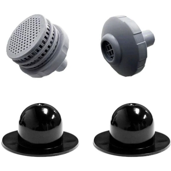 Set 4 piese, Duza intrare/iesire pentru piscina (duza recirculare), compatibila cu Intex Easy Set/Series, pentru teava 32 mm, include sita, componenta si 2 dopuri perforate, gri/negru
