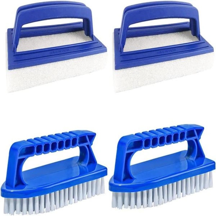 Set 4 perii pentru curatare piscina, burete si nylon, manere ergonomice, multicolor