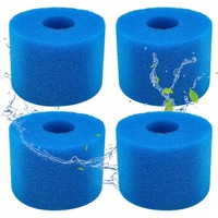Filtru spuma pentru piscina/burete filtrant S1, compatibil Intex, reutilizabil, lavabil, din fibra poliester, 108 x 73 mm, albastru, 4 bucati