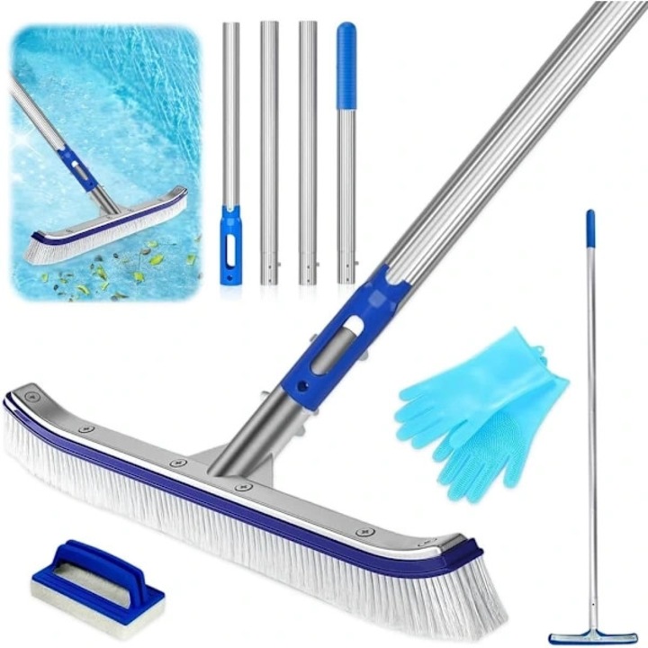 Set curatare piscina, perie 43cm, maner aluminiu reglabil, manusi, burete, multicolor