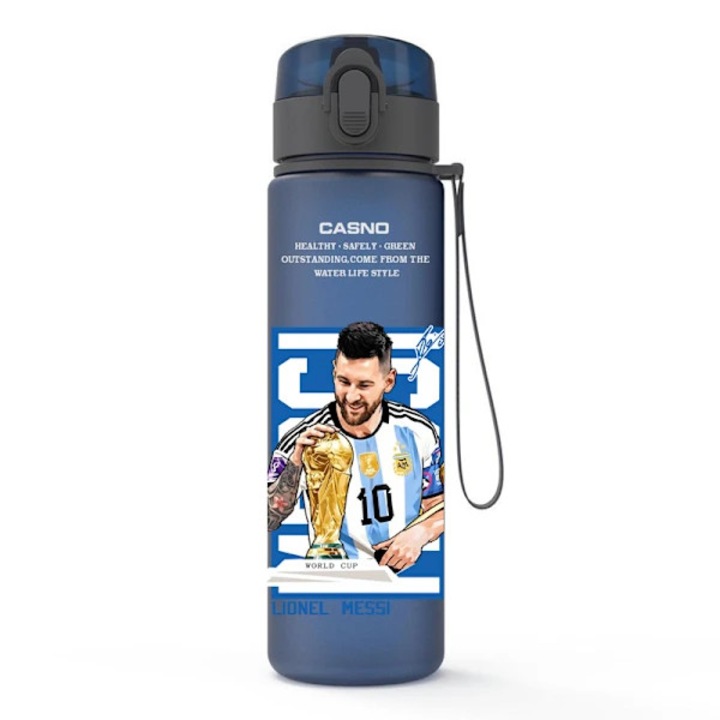 Sticla de apa sport Messi Cupa Mondiala, etansa, portabila cu capac cu inchidere rapida si curea, albastru, 550ml