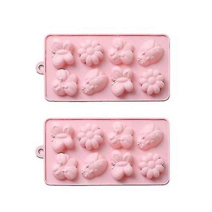 Set 2 forme silicon, flori si insecte, roz, 19.5x10.5x1.7cm