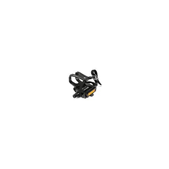Pedale bicicleta cu curele si clipsuri, nylon, 11.2x7.9cm, negru