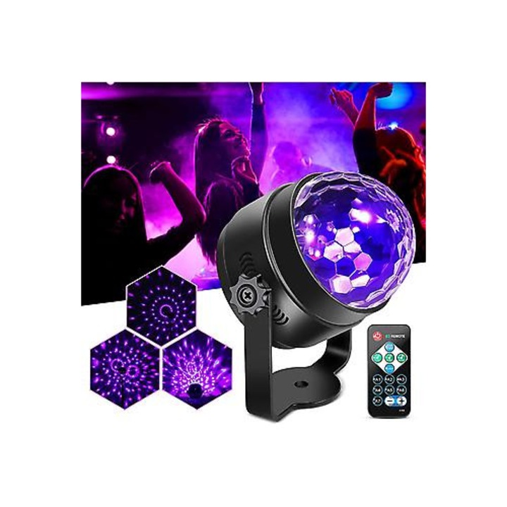 Lumina UV Black Light 6W LED, efecte fluorescente, control rotire si viteza, negru, 6W