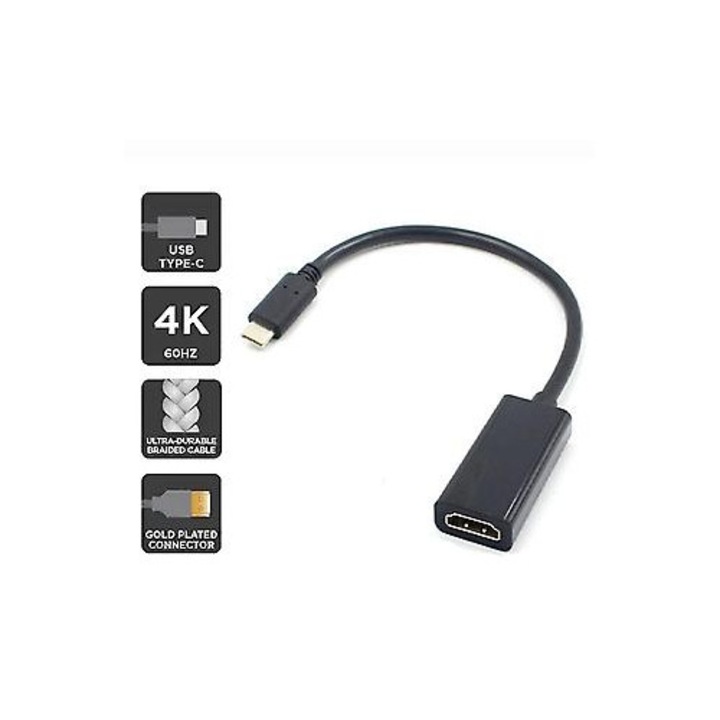 Adaptor USB-C la HDMI 4K, negru, 20cm