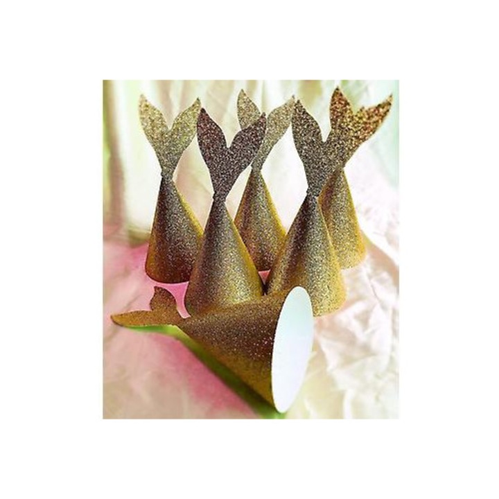 Комплект от 6 парти шапки Русалка, Златен брокат, 8x3.5 инча
