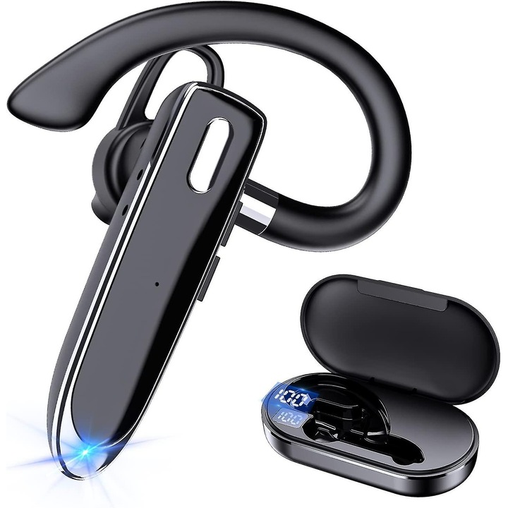 Casca wireless unica, USB-C, rezistenta la apa, neagra, universala