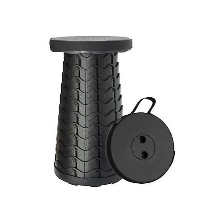 Scaun telescopic pliabil, negru, reglabil, portabil, 6x45cm