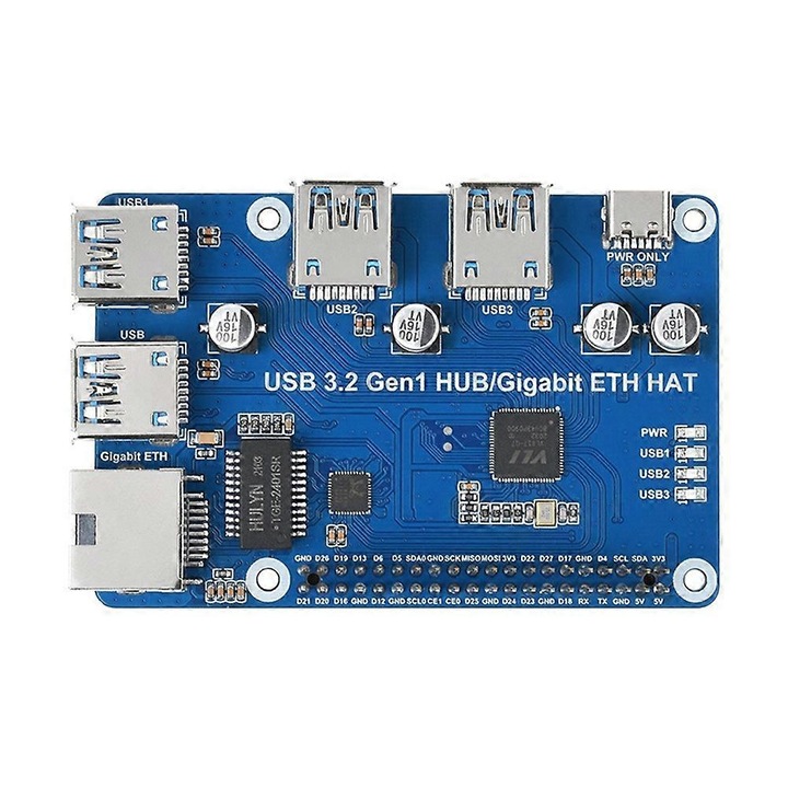 USB 3.2 Gen1 удължителна платка и Gigabit Ethernet порт, син