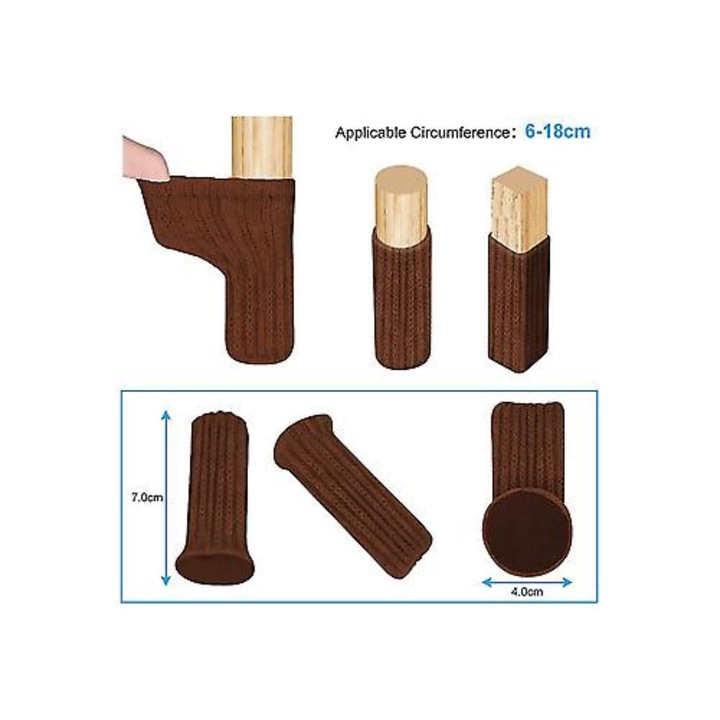 Set 24 protectii tricotate pentru picioare scaune, elasticitate mare, gri, 4x7cm