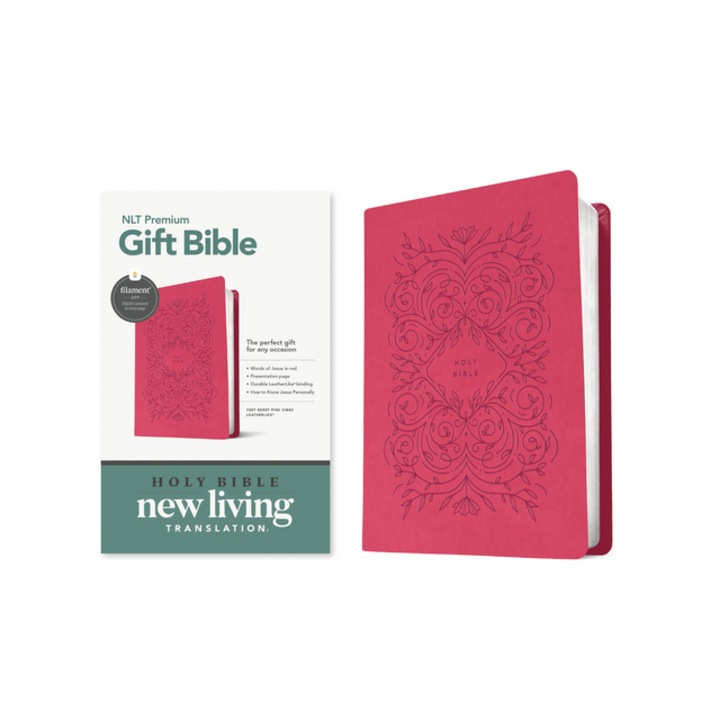 Premium Gift Bible Nlt, Filament Enabled Leatherlike, Very Berry Pink Vines, Red Letter, Tyndale