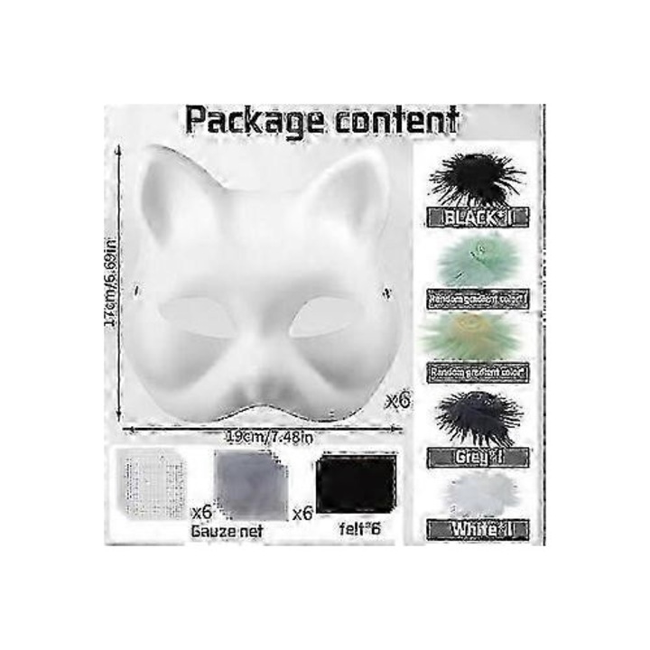 Set 6 masti pisica DIY, blana alba, plasa, 1 marime universala