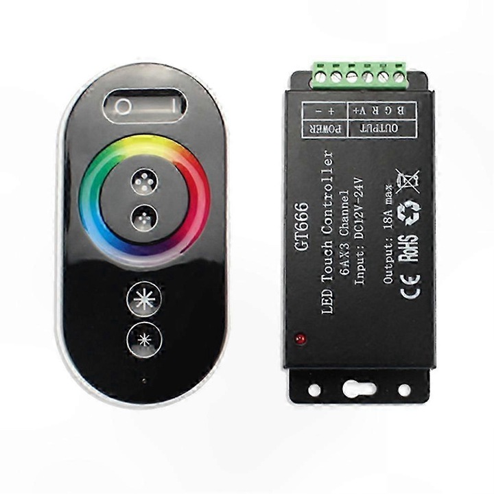 Controler LED RGB cu telecomanda RF tactila, negru, 10.5x10.8x2.8cm