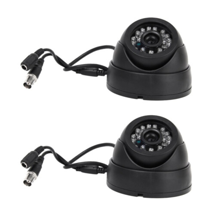 Комплект 2 куполни камери за наблюдение, 3.6мм, 24 LED, черен, 9.2x8.0x6.7см