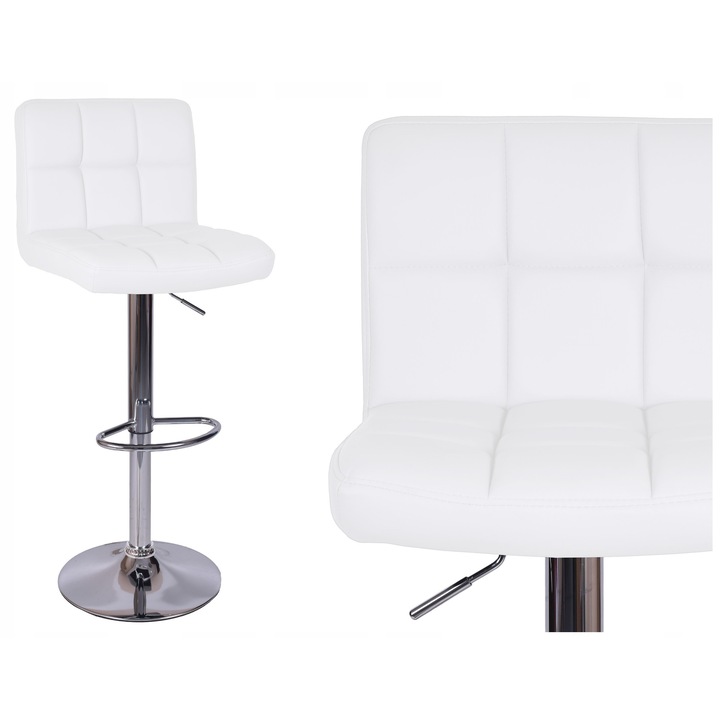 Scaun bar reglabil, alb, ecopiele, 87x40x35cm
