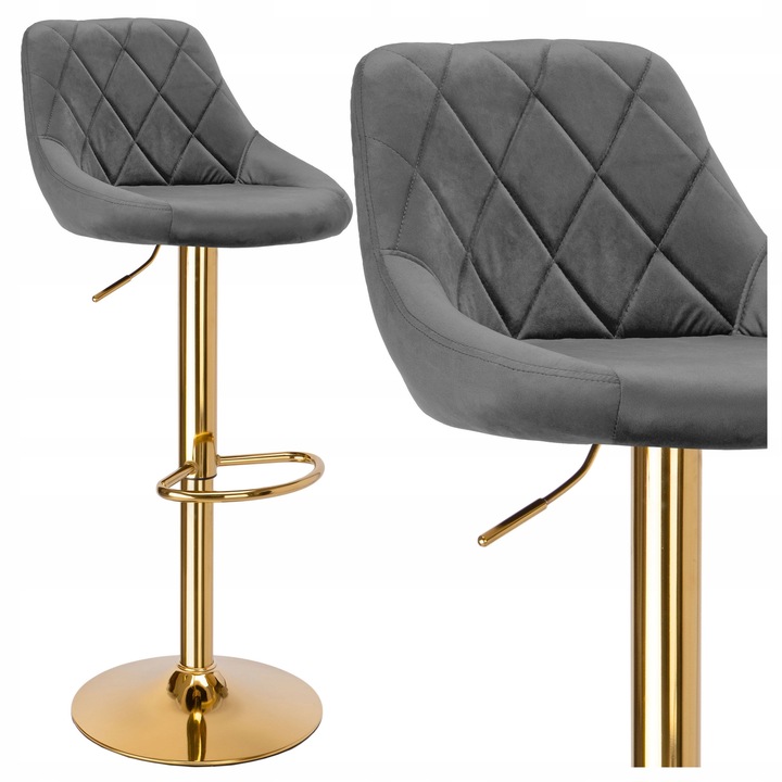 Scaun bar rotativ tapitat catifea grafit reglabil 85x47x38cm