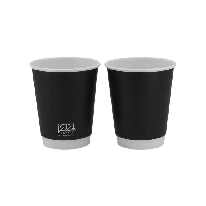 Biopack fekete dupla falú papírpohár 200ml 80x52x93mm, 25 db-os szett