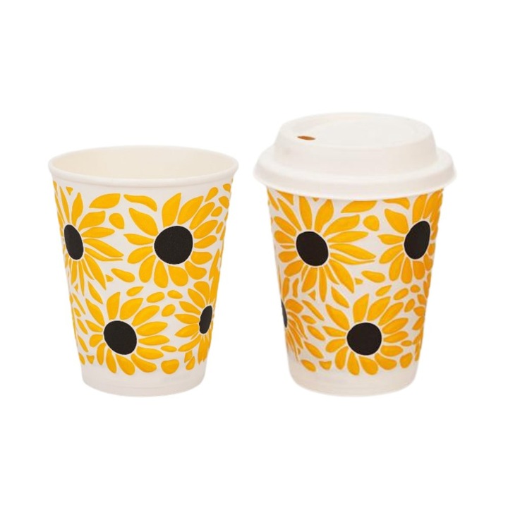 Pahar hartie Biopack Flowers 350ml 90x58x110mm set 25 buc