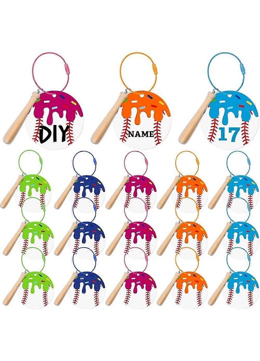 15 darabos baseball kulcstartó szett mini ütővel és labdával, többszínű, 5x3cm