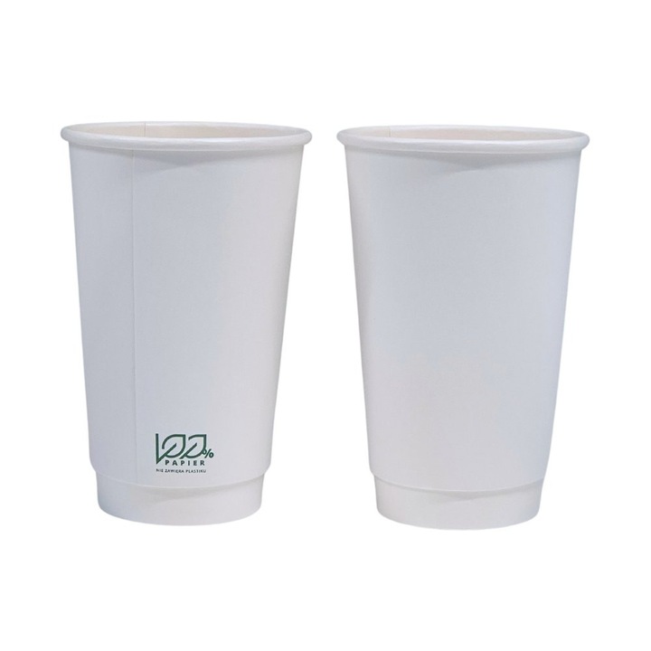 Pahar hartie dublu strat Biopack 400ml alb 90x60x138mm set 25 buc