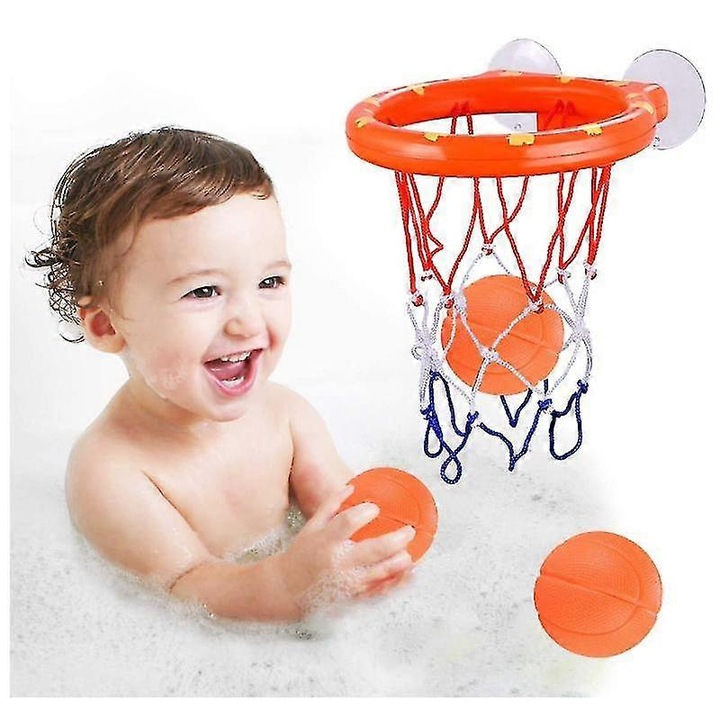 Set jucarie baie cos baschet cu 3 mingi multicolor