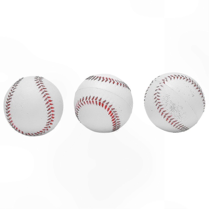 Set 12 mingi baseball din spuma PU, albe cu cusaturi rosii, 23x7cm
