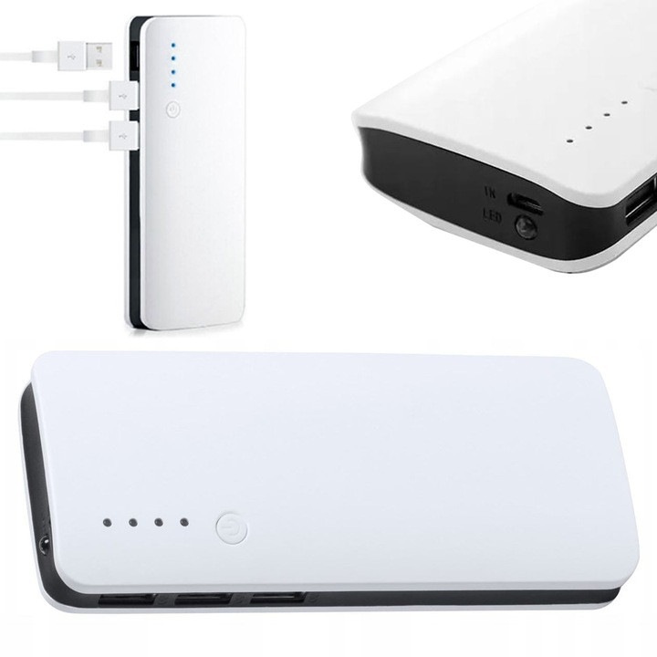 Powerbank 20000mAh 3xUSB negru cu lanterna LED 10x3.5x2.3cm