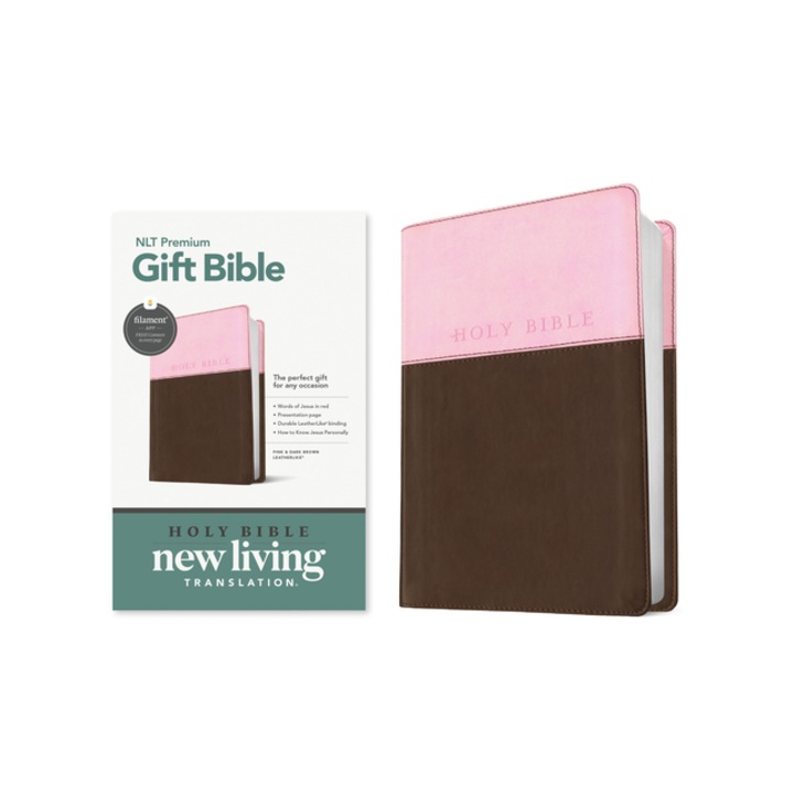 Premium Gift Bible Nlt, Filament Enabled, Tutone Leatherlike, Pink/Dark Brown, Red Letter, Tyndale