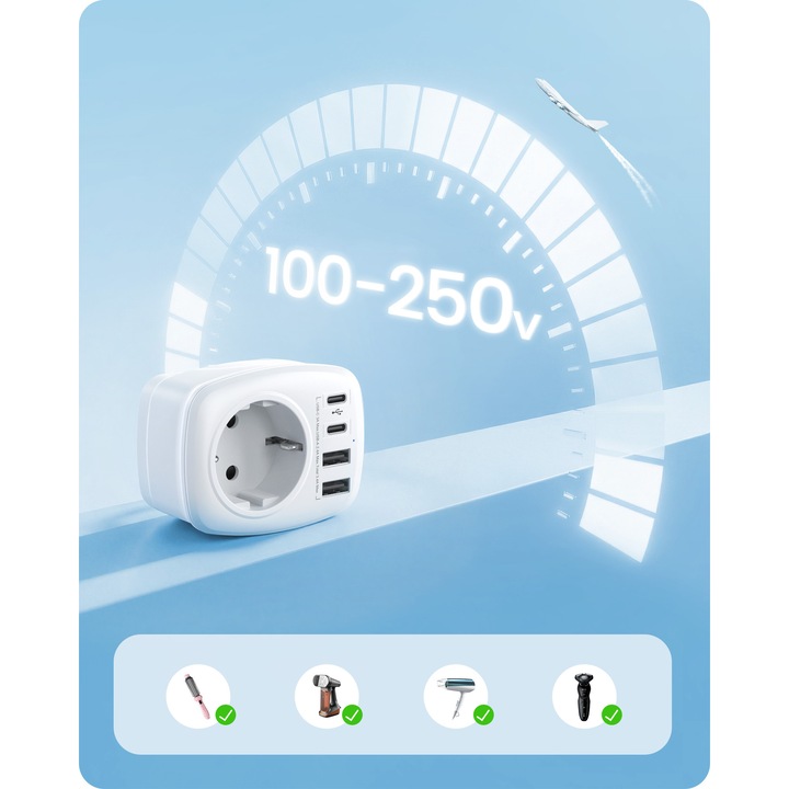Adaptor Priza UK, Adaptor Tip G, Adaptor Priza Anglia Malta cu USB Calatorie, LENCENT®, 1 Schuko stecher+2 USB C+2 USB A, Siguranta Copii, AC Max 3250W(100-250V), Tip G priza pentru Anglia, Irlanda, Cipru, Malta, Malaezia, Singapore