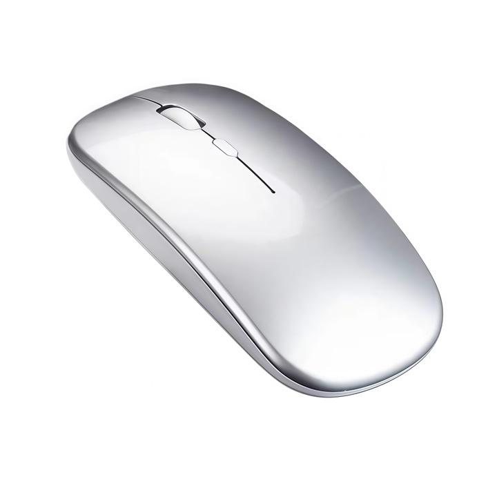 Vezeték nélküli egér, Halk kattintású egér, C típusú és USB-A egér, Vékony és hordozható egér, 450mAh akkumulátor, 2.4GHz egér, Ergonomikus, Gaming egér, 1600 DPI, Irodai egér--Ezüst