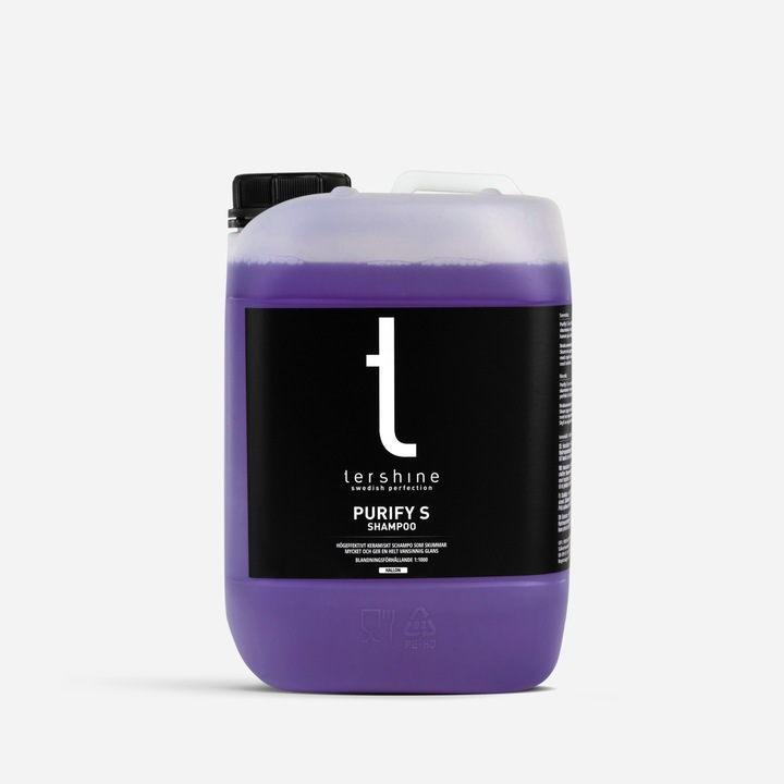 Tershine Purify S sampon auto ceramic 1:1000 - érintéses mosáshoz, fényességhez és hidrofób védelemhez, málna illat, 5 L