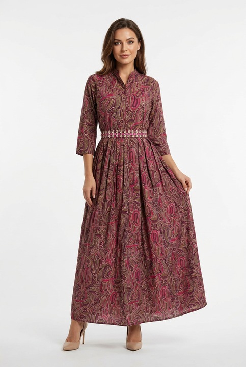 Rochie eleganta lunga, visiniu multicolor, bumbac si matase, marime XL