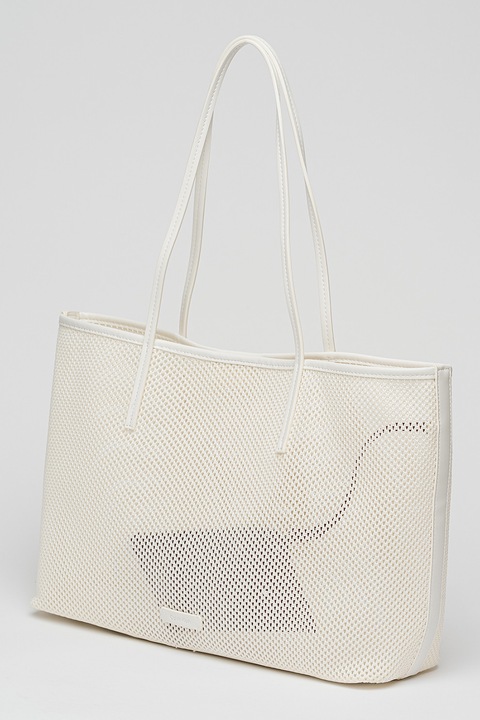 CALVIN KLEIN, Geanta tote de plasa cu logo, Alb murdar