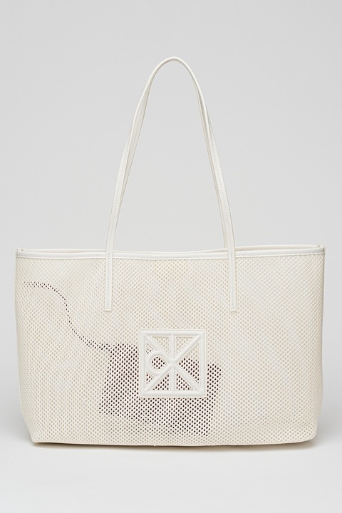 CALVIN KLEIN, Geanta tote de plasa cu logo, Alb murdar