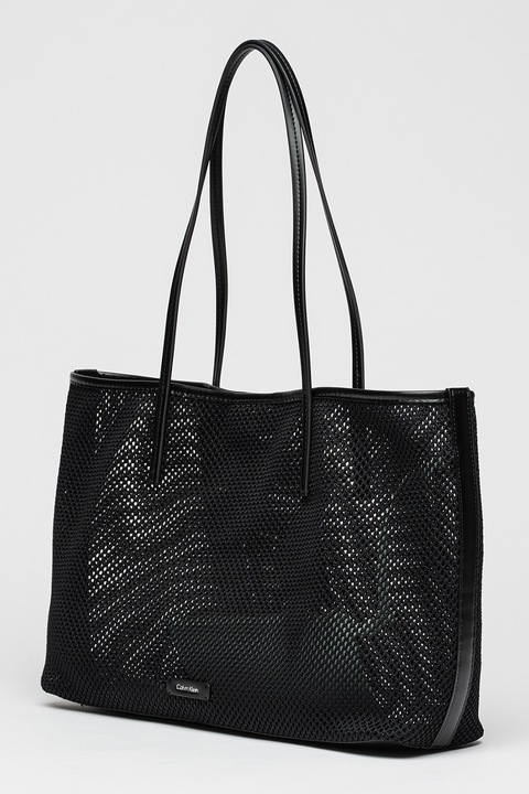 CALVIN KLEIN, Geanta tote de plasa cu logo, Negru