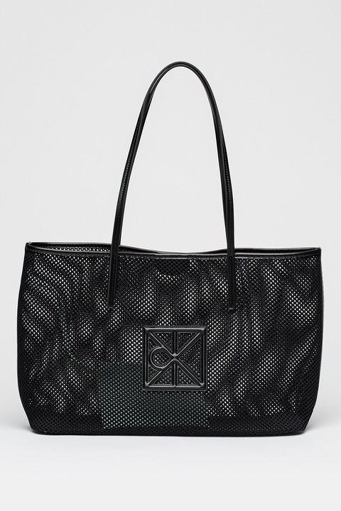 CALVIN KLEIN, Geanta tote de plasa cu logo, Negru