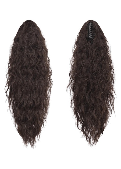 Extensie ponytail ondulata FESHFEN cu clema, par sintetic, 66 cm, maro inchis