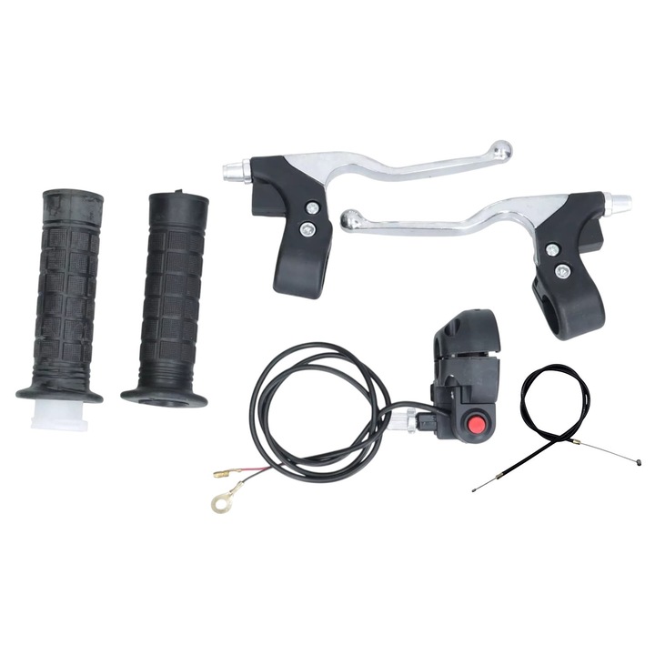 Set Complet Ghidon Mini Moto Pocket Bike 49cc - Manete Frana, Maner Acceleratie, Mansoane Cauciuc si Cablu Acceleratie Inclus TM Motorcycle Parts