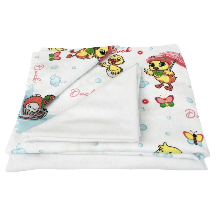 Set 2 bucati scutec de infasat bebe, 100x100cm, finet, cu 2 lavete, model combinat, uni/ratuste, galben/roz
