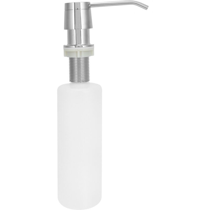 Dozator sapun lichid incorporabil 350ml inox si plastic, capacitate medie, argintiu, 15.5x5.5cm