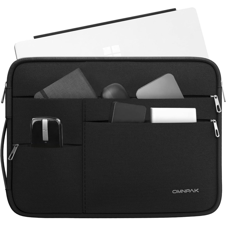 Geanta laptop Omnpak 13 inch pentru Surface Pro 11/10/9/8/7/X, rezistenta la apa, culoare negru