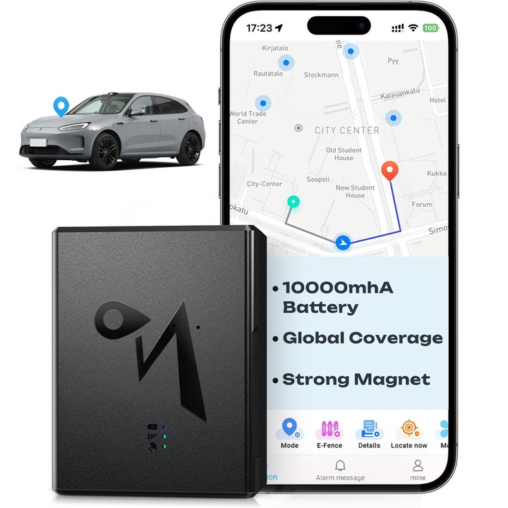 GPS Nyomkövető Autóhoz, Hompany®, 4G+2G, 10000mAh Akkumulátor, Valós Idejű Helymeghatározás, Többszörös Lopásgátló Riasztások, 180 Napos Előzmények, Sebességriasztások, Rezgések, Elektronikus Kerítés, Erős Mágnes, Intelligens Chip, Fekete