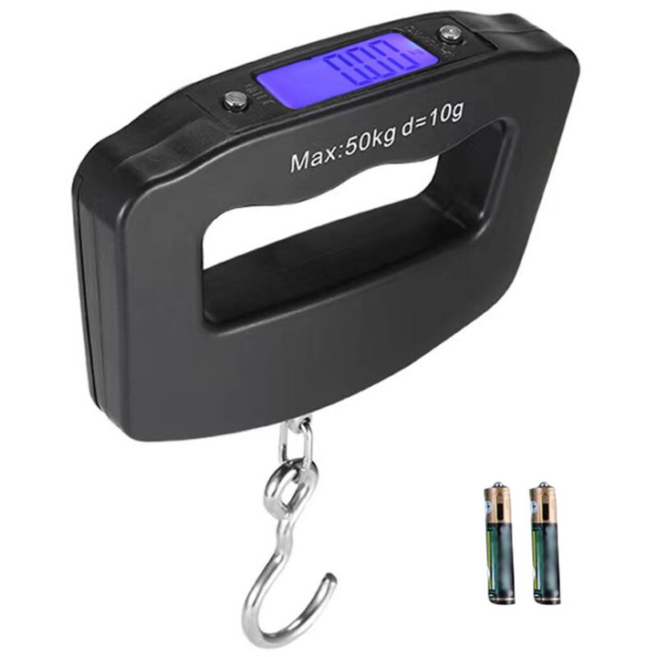 Cantar portabil 50kg, electronic, multifunctional, negru, 12.2x8.3x2.6cm