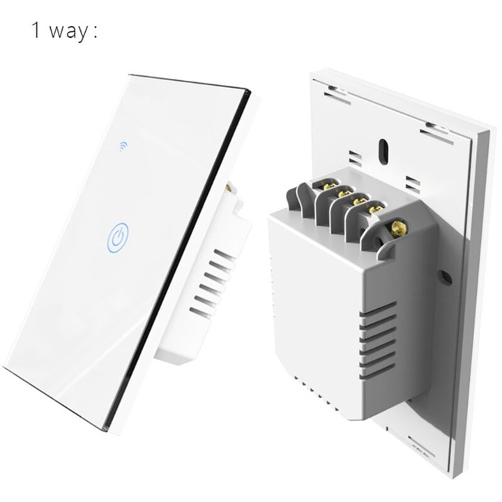 Intelligens Wi-Fi kapcsoló, edzett üveg, érintőpanel, LED, 11.8x7.2x4cm