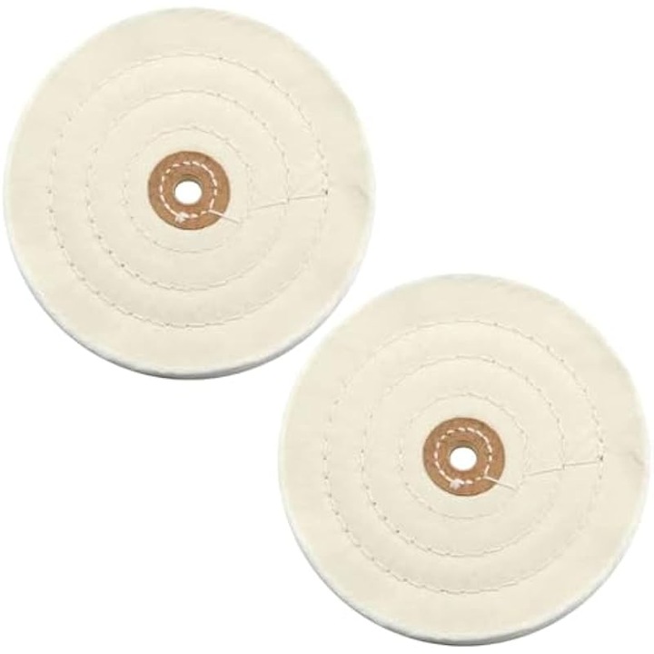 Set 2 roti lustruire bumbac 150mm alb 50 straturi pentru metal lemn bijuterii
