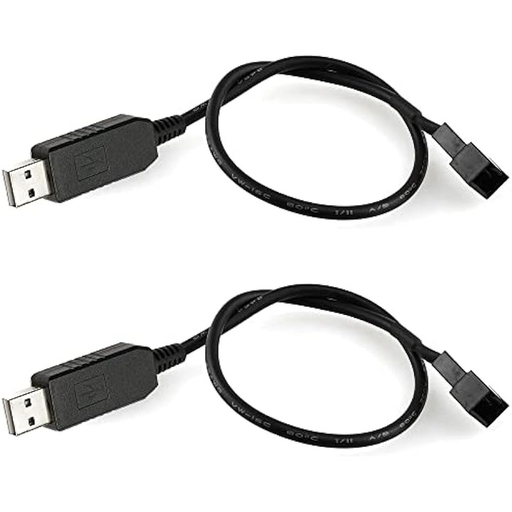 Cablu adaptor USB la ventilator PC 3 pini 4 pini 32cm negru set 2 bucati